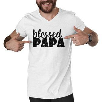 Mens Papa Grandpa Proud New Dad Blessed Papa Fathers Day Men V-Neck Tshirt | Mazezy