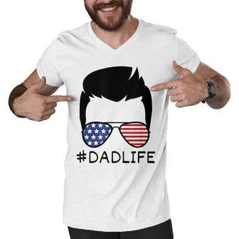 Mens Patriotic Dad 4Th Of July Usa American Flag Sunglasses 2021 Men V-Neck Tshirt - Seseable