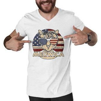 Meowica American Cat 4Th Of July Flag Sunglasses Plus Size Men V-Neck Tshirt | Mazezy