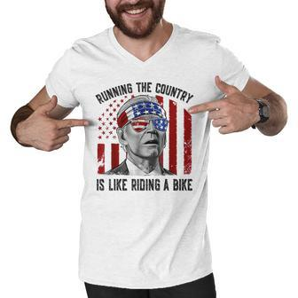 Merry 4Th Of July Joe Biden Falling Off His Bicycle Funny Men V-Neck Tshirt - Seseable