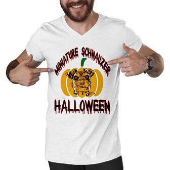 Miniature Schnauzer Halloween On All Hallows Night Men V-Neck Tshirt | Favorety