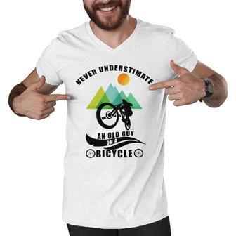 Never Underestimate An Old Guy On A Bicycle Men V-Neck Tshirt | Favorety AU