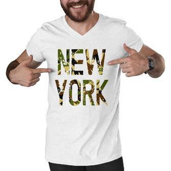 New York Camo Distressed Gift Men V-Neck Tshirt | Mazezy