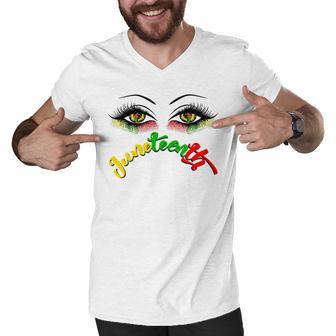 Official Bright Eyes Juneteenth African American Eye Black Flag Men V-Neck Tshirt | Favorety CA