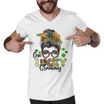 One Lucky Grammy Shamrock Plaid Leopard St Patricks Day Men V-Neck Tshirt | Favorety AU