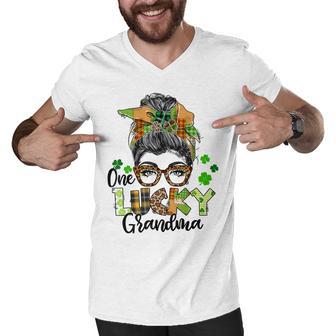 One Lucky Grandma Shamrock Plaid Leopard St Patricks Day Men V-Neck Tshirt | Favorety AU