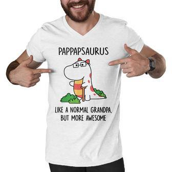 Pap Pap Grandpa Gift Pappapsaurus Like A Normal Grandpa But More Awesome Men V-Neck Tshirt - Seseable