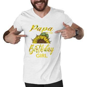 Papa Of The Birthday Girl Dad Sunflower Men V-Neck Tshirt | Mazezy