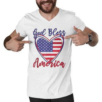 Patriotic 4Th Of July Heart For Women Cute God Bless America Men V-Neck Tshirt - Seseable