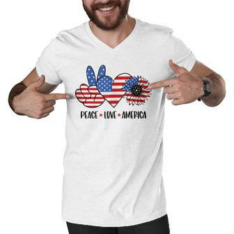 Patriotic 4Th Of July Peace Love America Men V-Neck Tshirt - Seseable