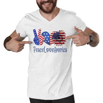 Peace Love America 4Th July Patriotic Sunflower Heart Sign V3 Men V-Neck Tshirt - Seseable