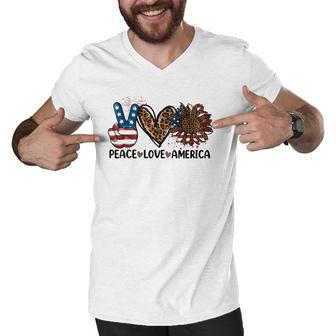 Peace Love America Sunflower Leopard Usa Flag 4Th Of July Men V-Neck Tshirt