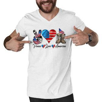 Peace Love America Vintage 4Th Of July Western America Flag Men V-Neck Tshirt - Seseable
