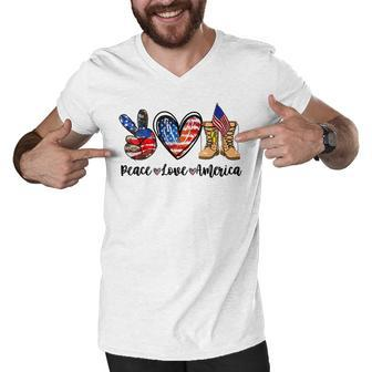Peace Love America Vintage 4Th Of July Western America Flag V2 Men V-Neck Tshirt - Seseable
