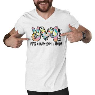 Peace Love Fourth Grade Funny Tie Dye Student Teacher T-Shirt Men V-Neck Tshirt - Seseable