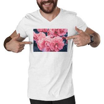 Pink Roses In Garden Men V-Neck Tshirt | Favorety