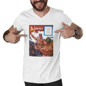Pulp Librarian A Mans Magazine Mr America Hang On To Your Teeth Men V-Neck Tshirt | Mazezy
