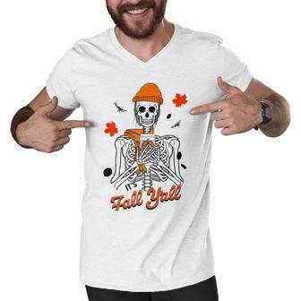 Skeleton It’S Fall Y’All Thanksgiving Funny Autumn Halloween Men V-Neck Tshirt | Favorety