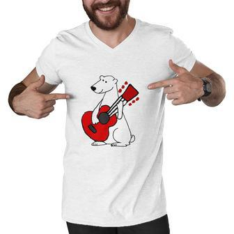 Smile Allottees Funny Polar Bear Playing Guitar Men V-Neck Tshirt | Mazezy