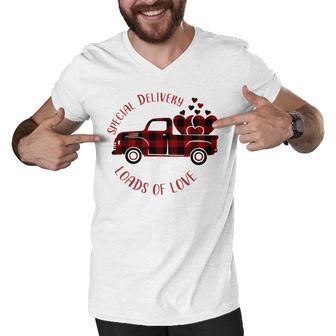 Special Delivery Valentines Car Red Plaid Men V-Neck Tshirt | Favorety