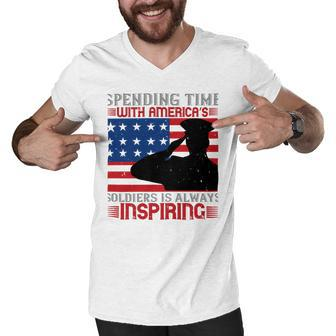 Spending Time With Americas Soldiers Is Always Inspiring Veterans Day Gifts Men V-Neck Tshirt - Monsterry