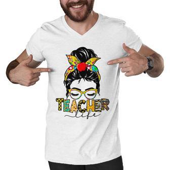 Teacher Life Messy Bun Hair Women Teachers Day Men V-Neck Tshirt | Favorety DE