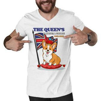 The Queen’S Platinum Jubilee 1952-2022 Corgi Union Jack Men V-Neck Tshirt | Mazezy