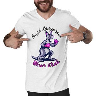 Tough Kangaroos Wear Pink In Support Of Breast Cancer Awareness Men V-Neck Tshirt | Favorety DE