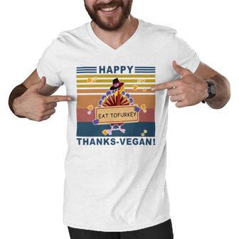 Turkey Happy Thanks Vegan Turkey Vintage Retro Men V-Neck Tshirt | Favorety