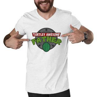 Turtley Awesome Father Awesome Fathers Day Essential Men V-Neck Tshirt | Mazezy