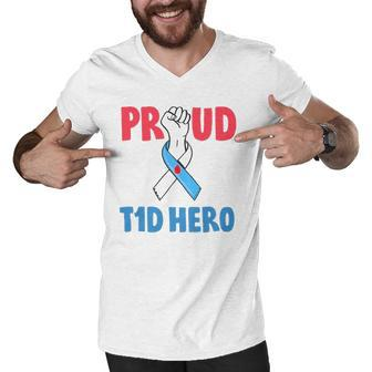 Type 1 Diabetes Awareness Proud Dad T1d Hero Diabetes Dad Men V-Neck Tshirt | Mazezy