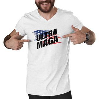 Ultra Maga Pro American Pro Freedom Ultra-Maga Ultra Mega American Flag Men V-Neck Tshirt | Mazezy