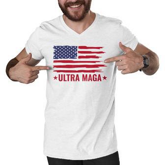 Ultra Maga Shirt Vintage Grunge American Flag Ultra Maga Men V-Neck Tshirt - Monsterry UK