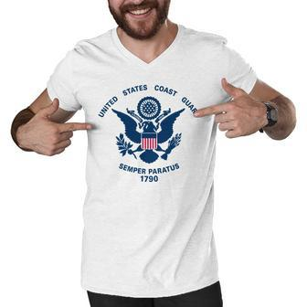 United States Coast Guard Uscg Logo Police Veteran Patriotic Men V-Neck Tshirt - Seseable