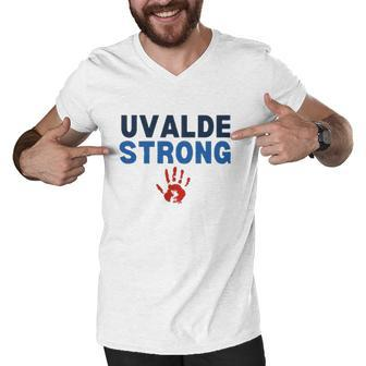 Uvalde Strong Pray For Texas Protect Bloody Handprint Men V-Neck Tshirt | Mazezy
