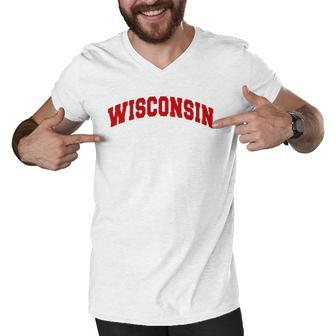 Varsity Wisconsin Grey State Home Roots Men V-Neck Tshirt | Mazezy