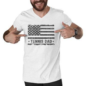 Vintage Tennis Dad America Us Flag Patriot Funny Gift Men V-Neck Tshirt | Mazezy