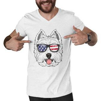 West Highland White Terrier Dog 4Th Of July American Westie Men V-Neck Tshirt | Mazezy