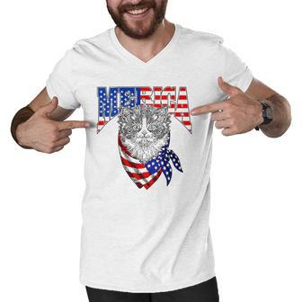 Womens Merica Cat Happy 4Th Of July American Flag Great Family Gift V-Neck Men V-Neck Tshirt | Mazezy