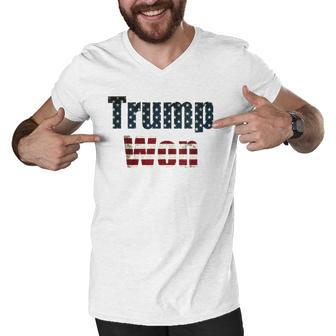 Womens Trump Won Fourth Of July Flag 2024 V-Neck Men V-Neck Tshirt | Mazezy