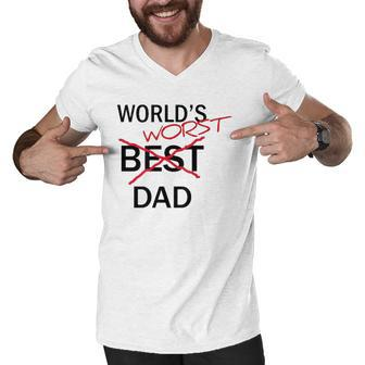 Worlds Worst Dad Funny Fathers Day Gag Gift Men V-Neck Tshirt