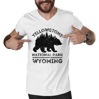 Yellowstone National Park Wyoming Bear Nature Hiking Men V-Neck Tshirt | Mazezy UK