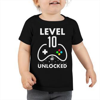 10Th Birthday Level 10 Unlocked Video Gamer Birthday Toddler Tshirt - Seseable