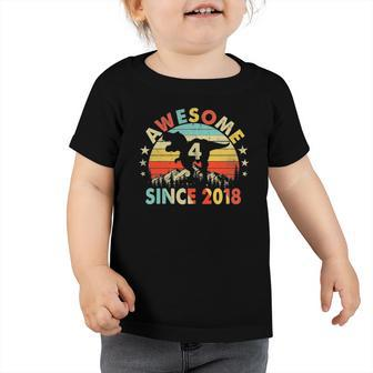 4Th Birthday Dinosaur 4 Years Old Awesome Since 2018 Boys Toddler Tshirt | Mazezy