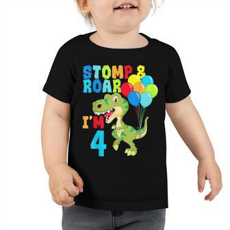 4Th Birthday For Boys Dinosaurs Stomp & Roar Im 4 Toddler Tshirt - Seseable
