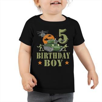 5 Year Old Birthday Boy Army Party 5Th Birthday Camo Toddler Tshirt - Seseable