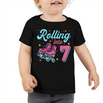 7Th Birthday For Girls Roller Skates Rolling Into 7 Toddler Tshirt - Seseable