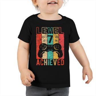 7Th Birthday Level 7 Achieved Distressed Retro Birthday Toddler Tshirt - Seseable