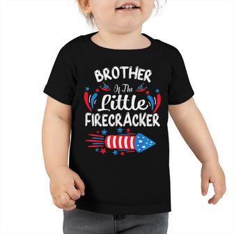 Brother Of The Little Firecracker 4Th Of July Birthday Party Toddler Tshirt - Seseable