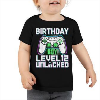 Gamer 12Th Birthday Boy Level Unlocked 12 Years Old Birthday Toddler Tshirt - Seseable